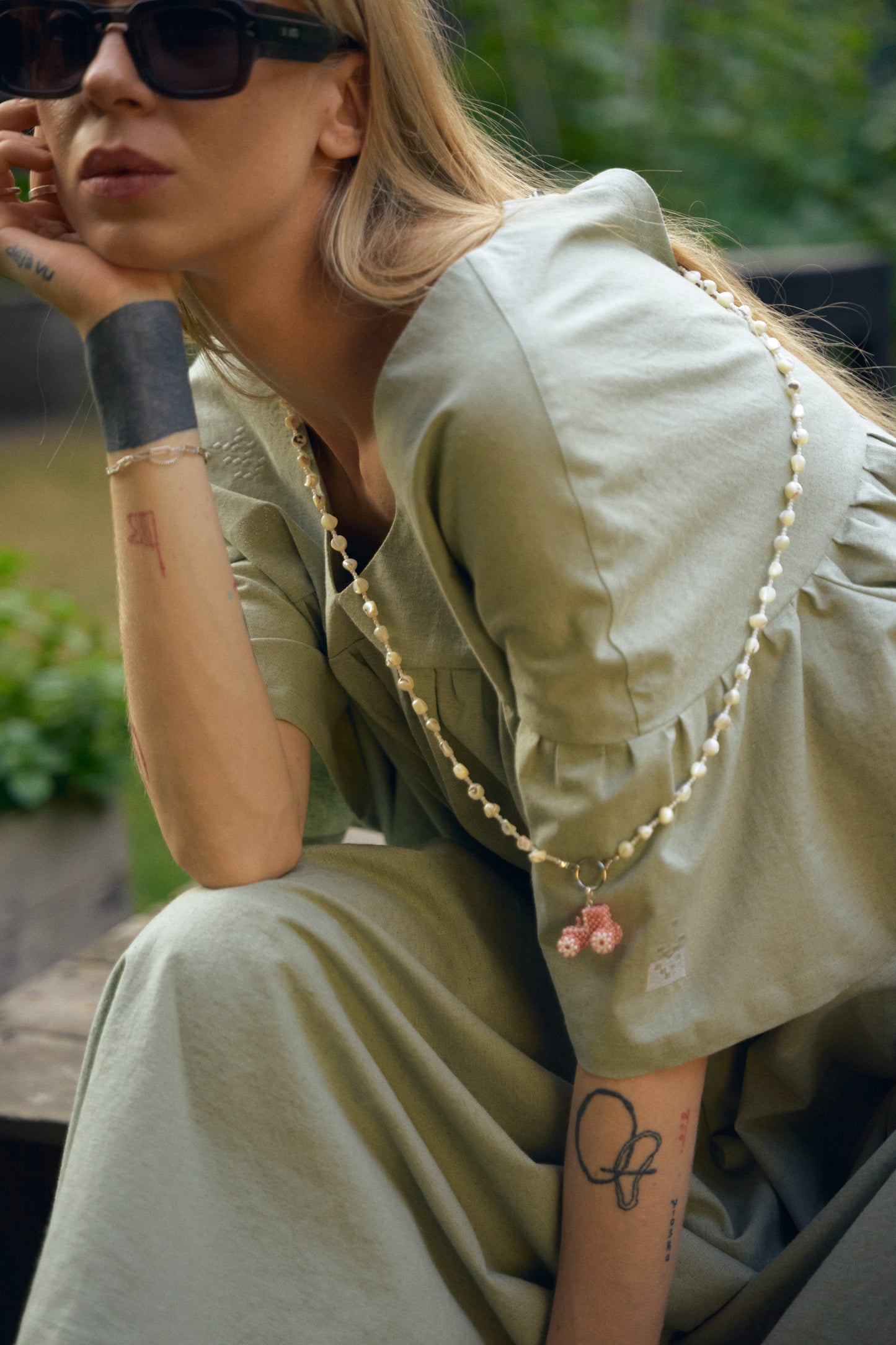 Long Beaded Necklace with a Tractor