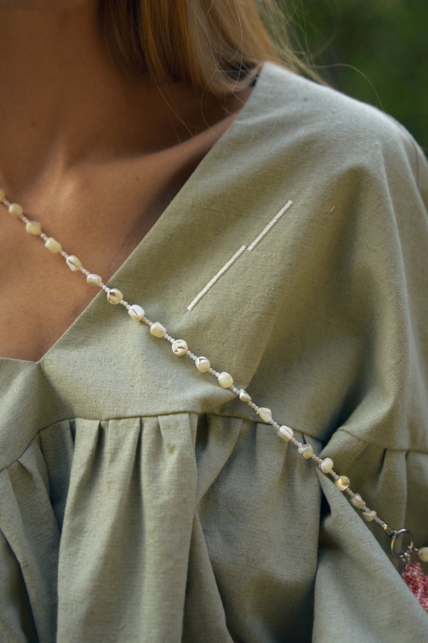 Long Beaded Necklace with a Tractor