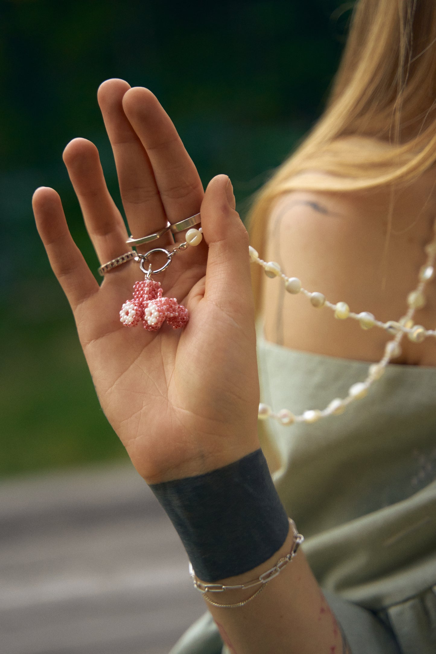 Long Beaded Necklace with a Tractor