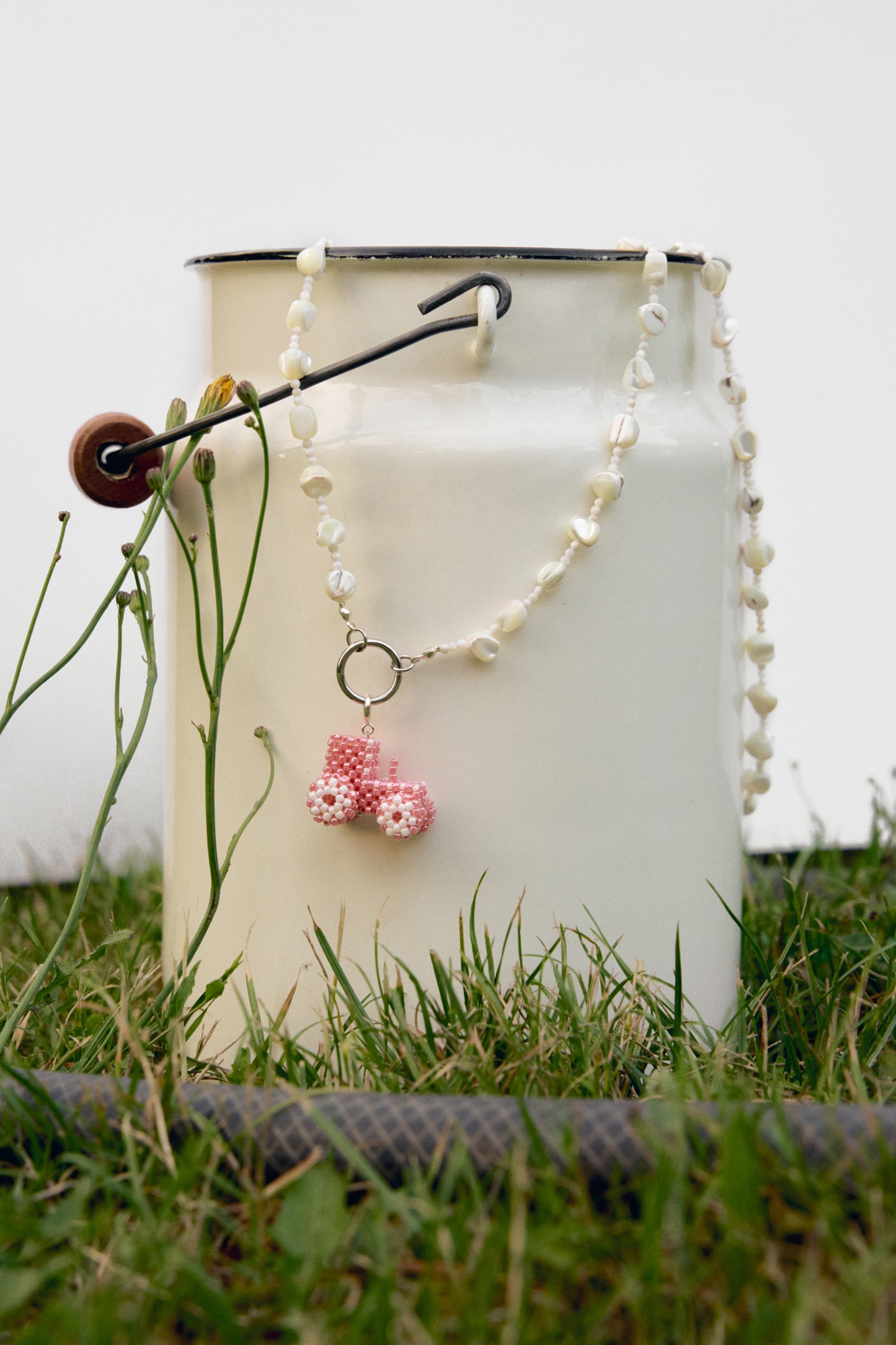 Long Beaded Necklace with a Tractor